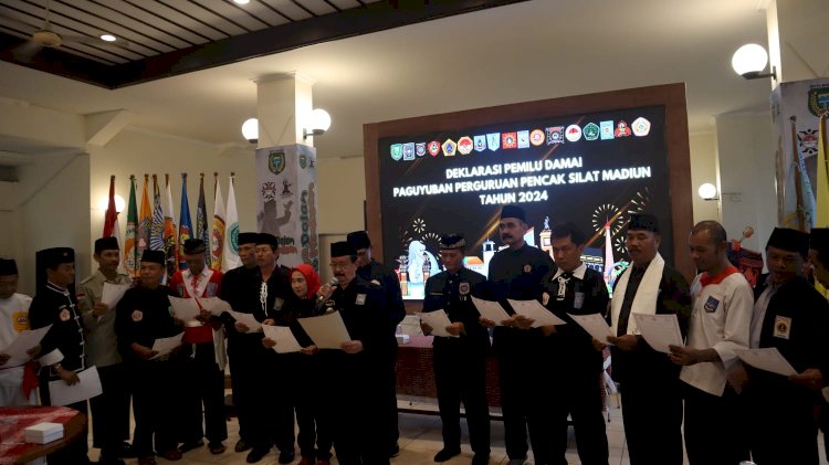 Polres Madiun Kota Dukung Deklarasi Pemilu Damai Paguyuban Pencak Silat Madiun